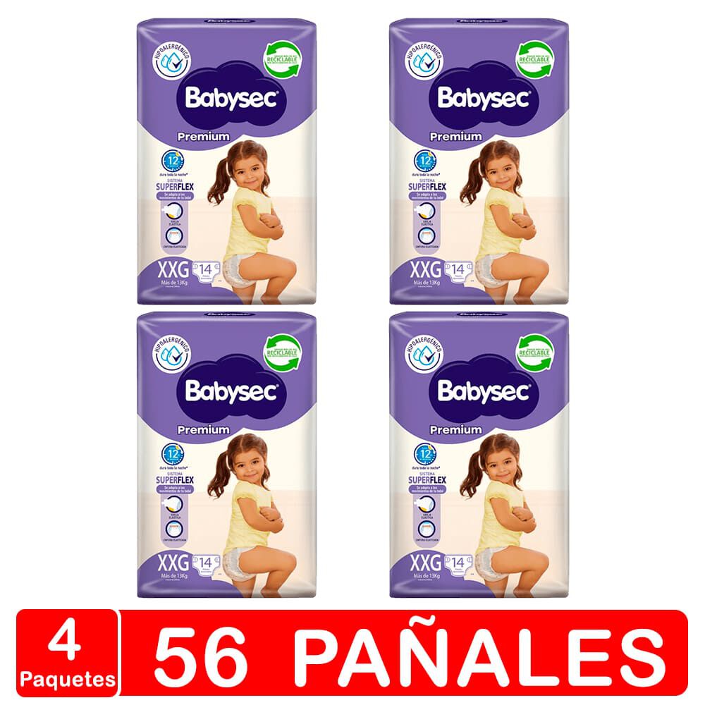 Babysec Premium - Pack X 4 Paquetes - Talla Xxg 56 Pañales image number 0.0