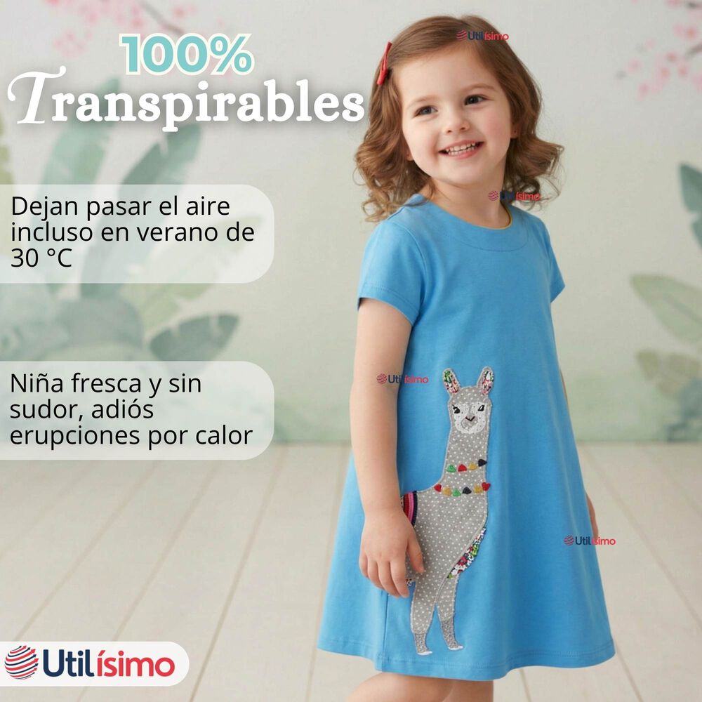 Vestido Manga Corta Azul Verano Algod&oacute;n Ni&ntilde;a image number 7.0