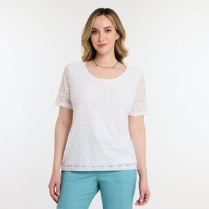 Polera Lace Delantero Manga Corta Cuello Redondo Mujer Geeps