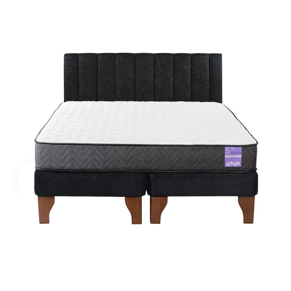 Cama Europea King + Respaldo Tubular Madera Negro image number 0.0
