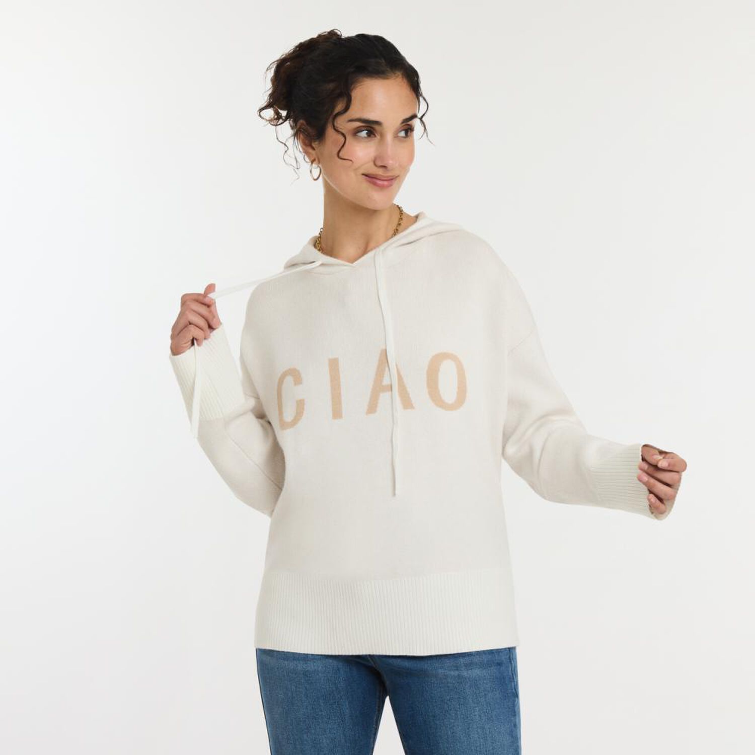 Sweater Jacquard Manga Larga Cuello Redondo Con Capucha Mujer Freedom image number 0.0