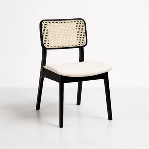 Silla De Comedor Con Respaldo De Rat&aacute;n Y Asiento Tapizado - Beige