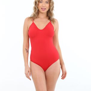 Traje De Baño Rebajado Con Amarras Rojo