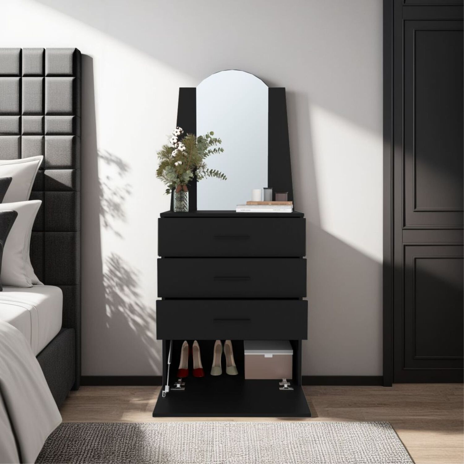Comoda Con Espejo 159.5x62.8x35.3 Cm 3 Cajones 1 Puerta image number 4.0