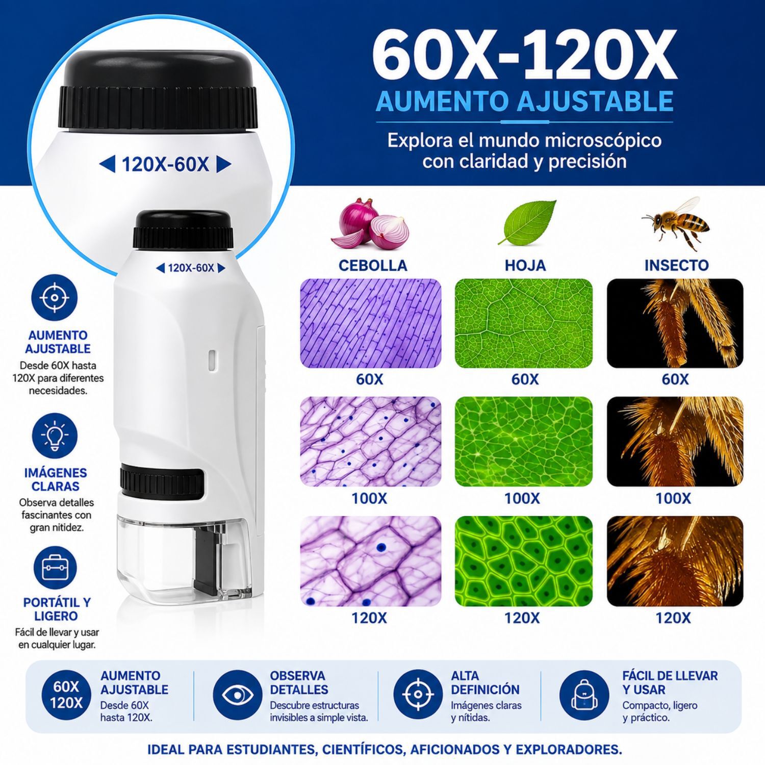 Microscopio Port&aacute;til Con Luz Para Ni&ntilde;os Juguete Cient&iacute;fico image number 3.0