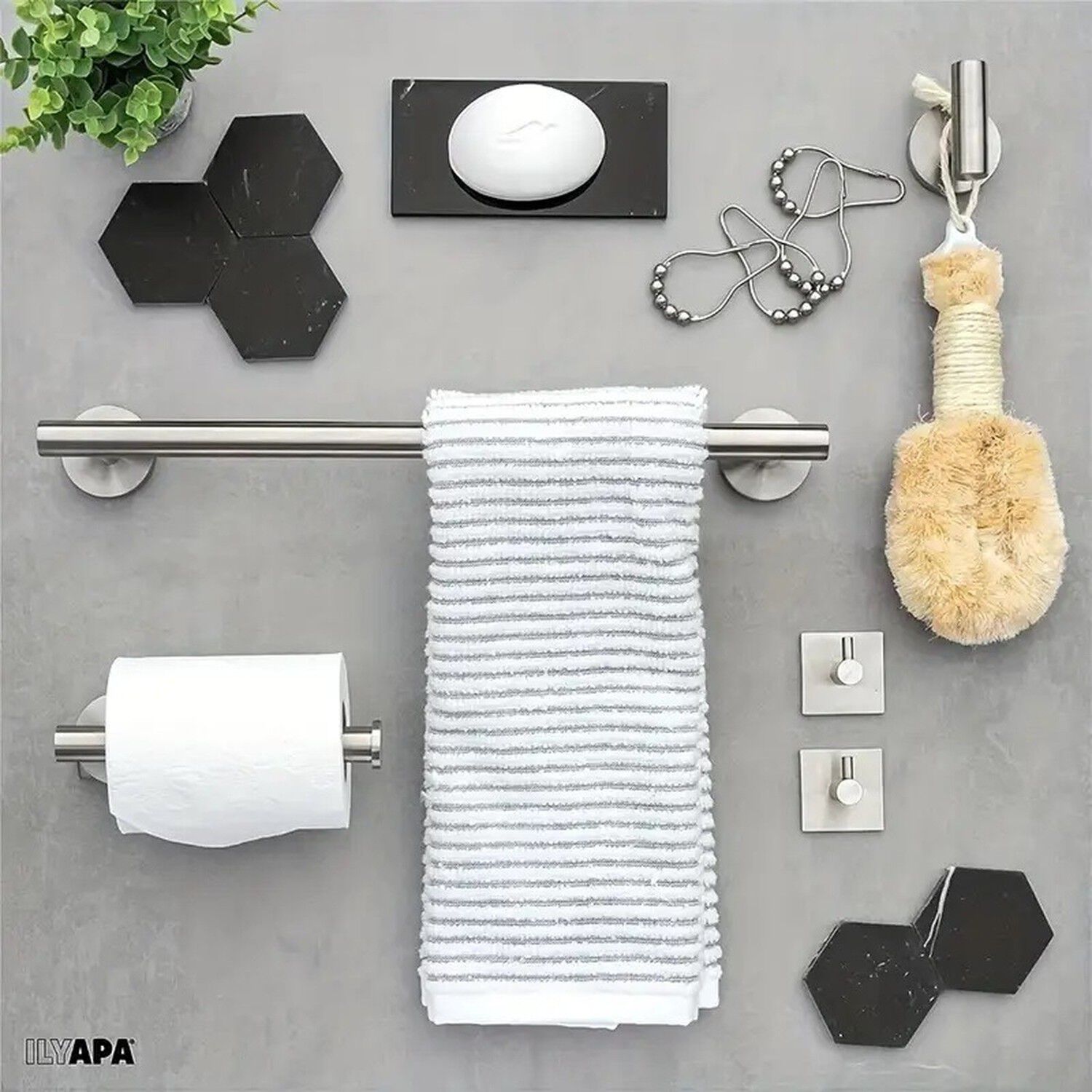 Set 5 Accesorios Ba&ntilde;o Acero Inoxidable Montaje Pared image number 6.0