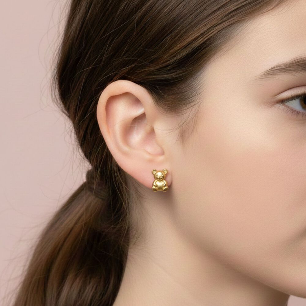 Aros Osito Abridores 6x7mm Oro 14k A Presi&oacute;n Beb&eacute; Ni&ntilde;a Hipoalerg&eacute;nicos image number 3.0