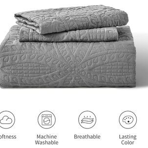 Cubrecama Quilt Reversible 264x228cm King + 2 Funda Almohada Gris