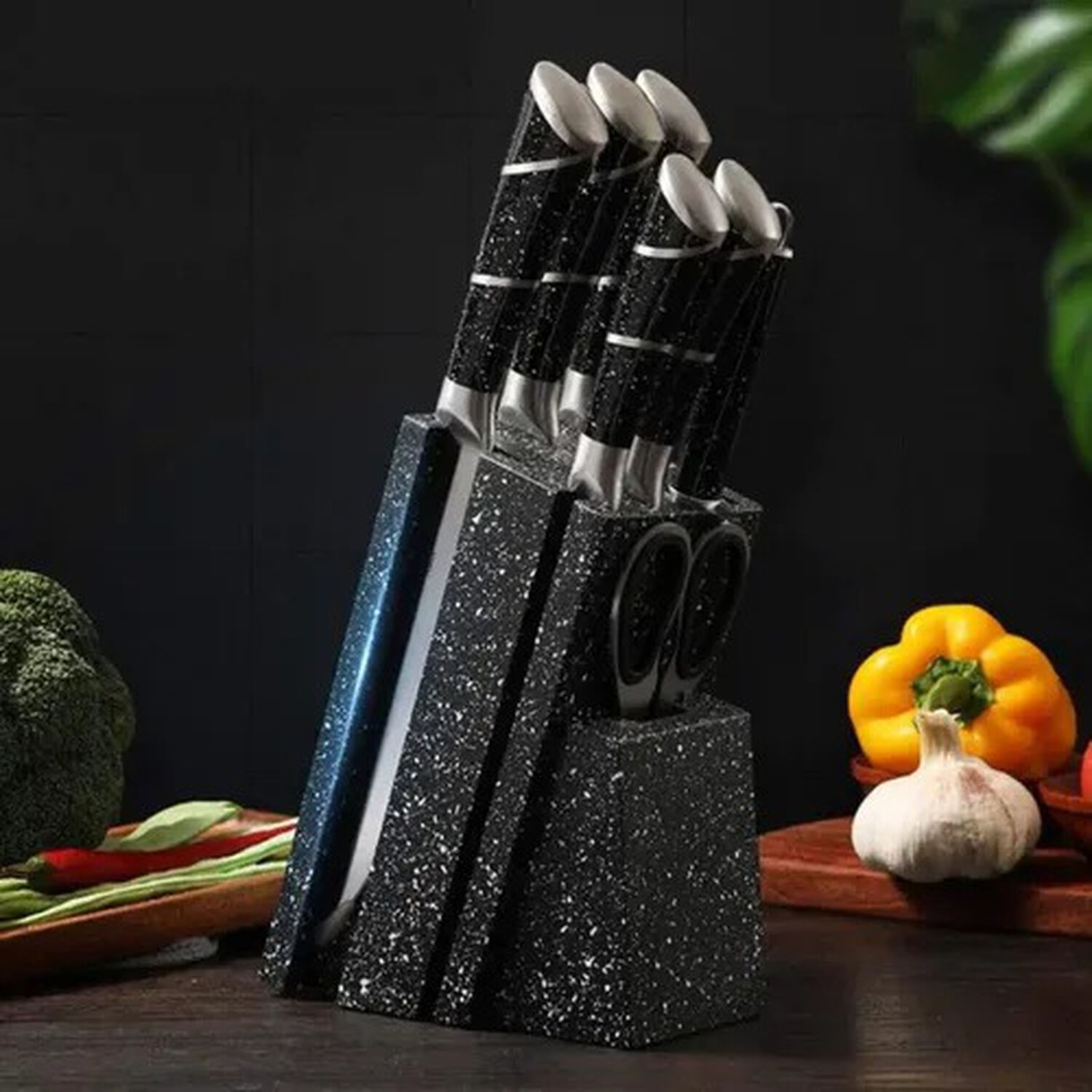 Set Cuchillos De Cocina 8 Piezas Marmoleado Negro image number 2.0
