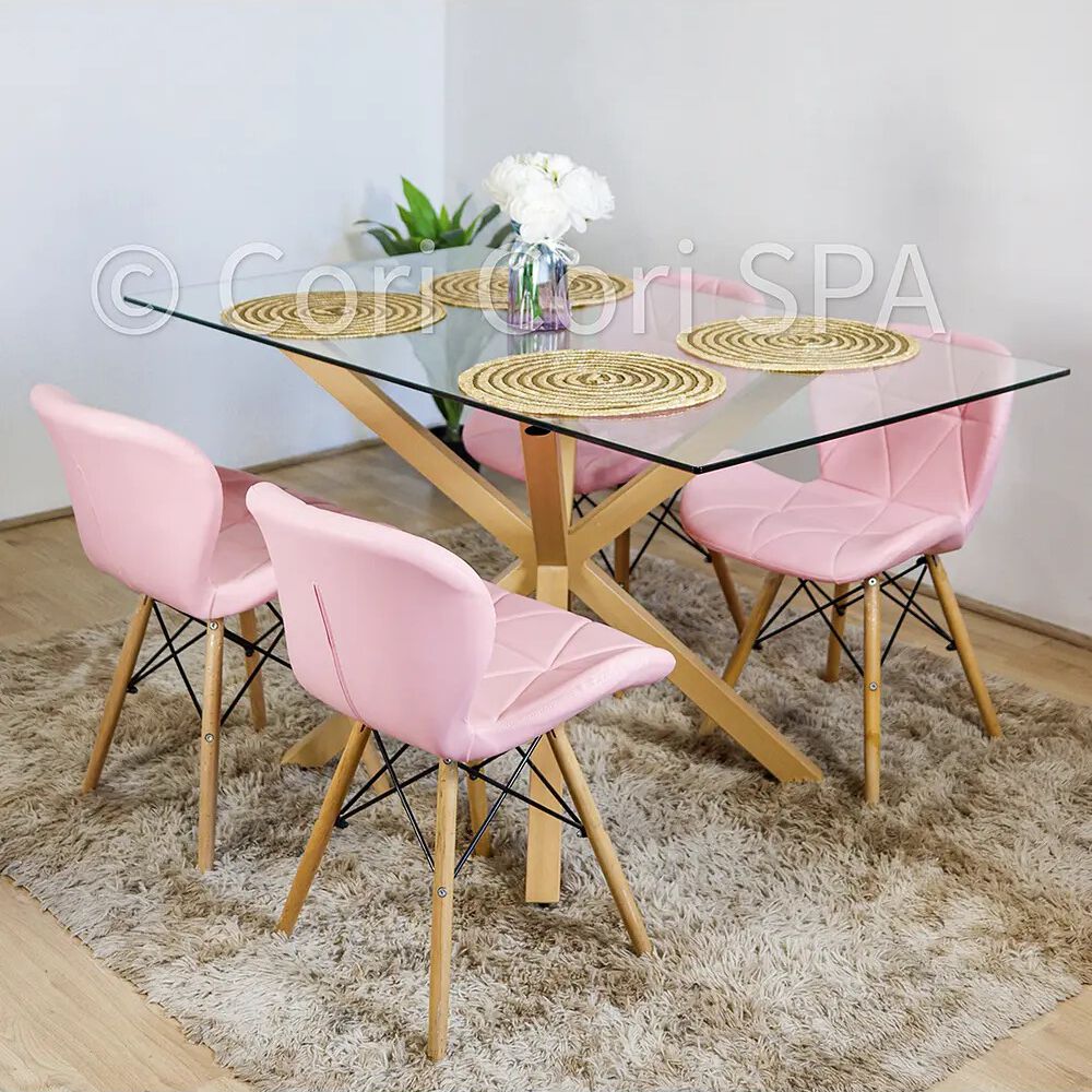 Juego De Comedor Madrid 140x80cms + 4 Sillas Eames Mariposa Ecocuero Rosa image number 0.0