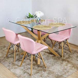 Juego De Comedor Madrid 140x80cms + 4 Sillas Eames Mariposa Ecocuero Rosa
