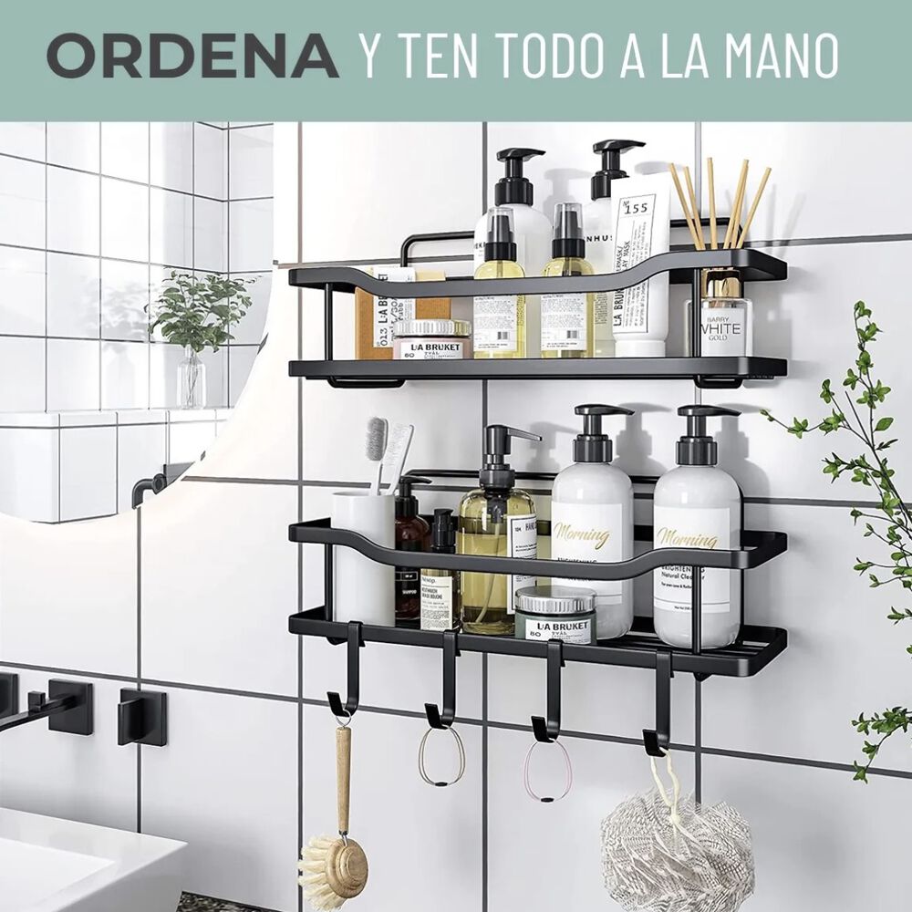Organizador De Ducha Adhesivo Set 2 Inoxidable Negro image number 1.0