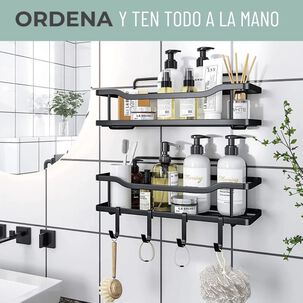 Organizador De Ducha Adhesivo Set 2 Inoxidable Negro