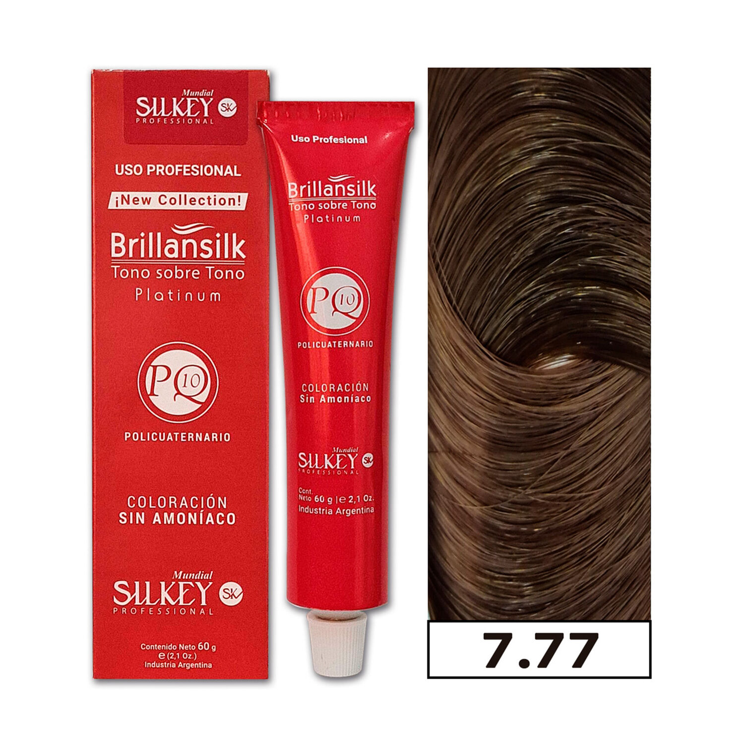 Brillansilk - Tintura Tono Sobre Tono Sin Amon&iacute;aco Silkey 60g + Oxidante - 7.77 Rubio Mediano Marr&oacute;n Profundo image number 0.0