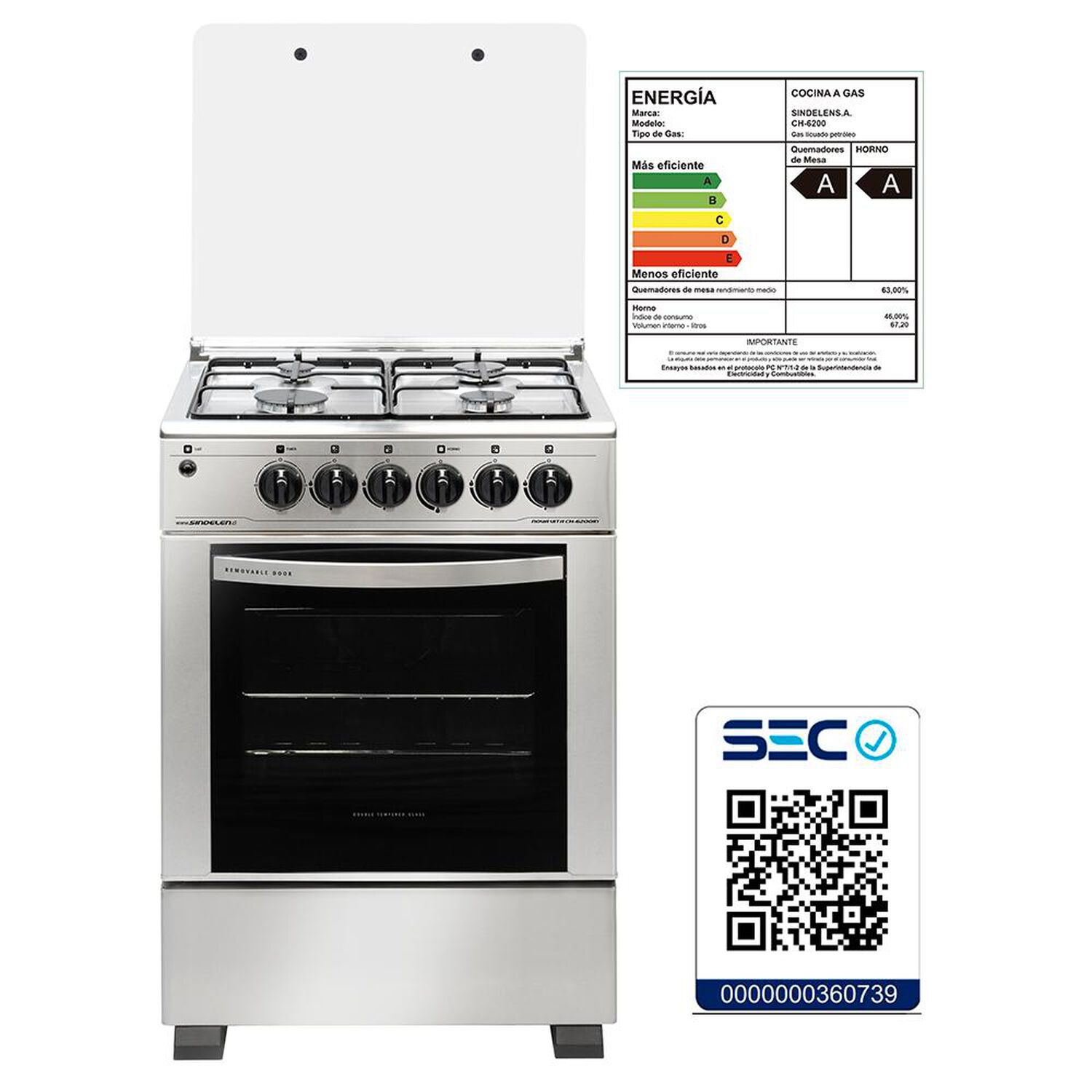 Cocina A Gas Sindelen CH-6200IN / 4 Quemadores image number 5.0
