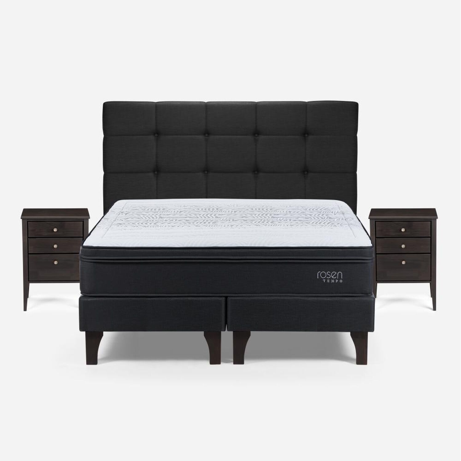 Cama Europea Rosen Tempo / 2 Plazas / Base Dividida + Set De Maderas Issey Grafito image number 0.0