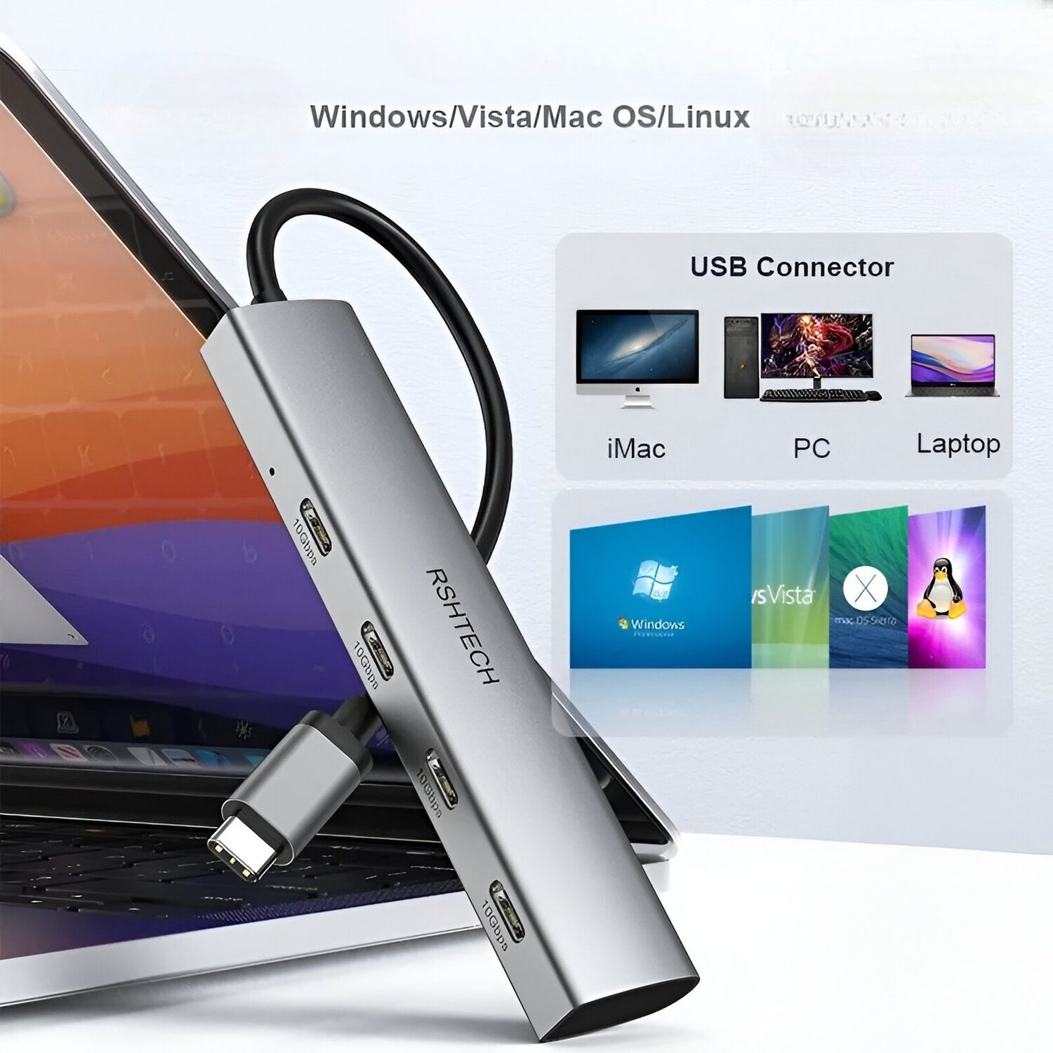 Hub Usb-c 3.2 Aluminium 4 Puertos C Tecmaster Tm-100554 image number 3.0