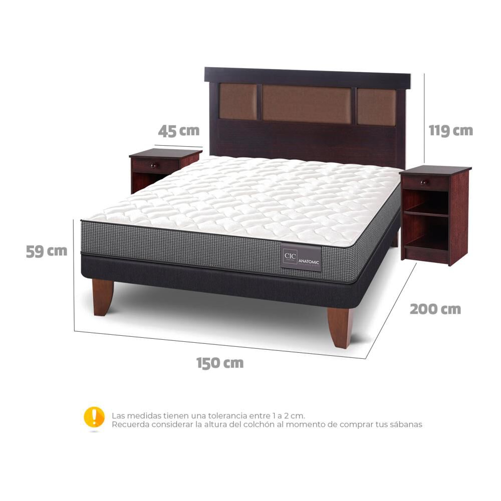 Cama Europea Cic Anatomic / 2 Plazas / Base Normal + Set De Maderas image number 3.0