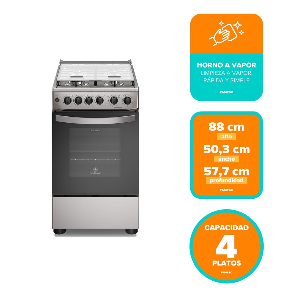 Cocina A Gas 4 Platos Horno Vapor Y Grill Fm4fsc Inox image number 3.0