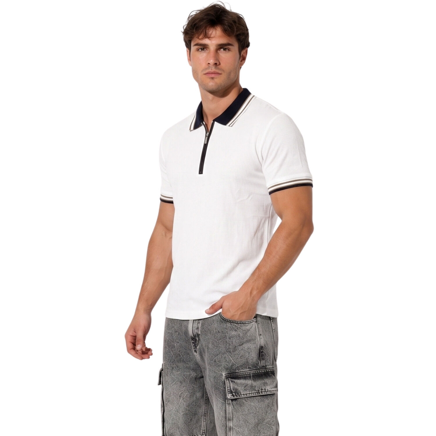 Polera Hombre Cuello Polo Con Cierre Slim Fit Milano image number 1.0