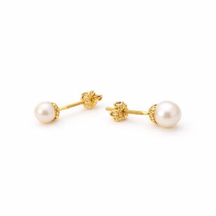 Aros Perla Cultivada Casquillo 3mm N1 Oro 18k Atornillados 0.70gr Mujer Ni&ntilde;a Elegantes