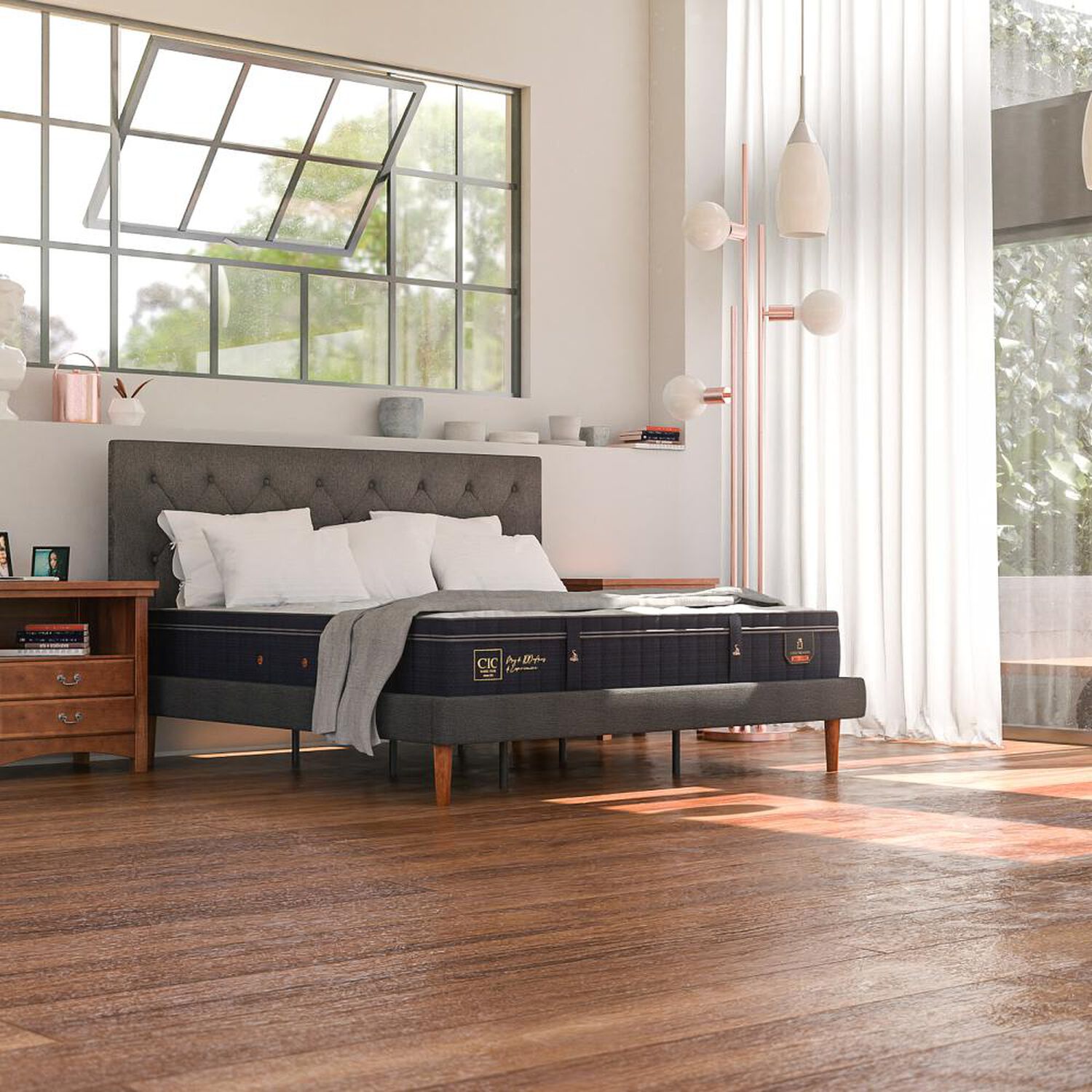 Cama Europea Cic Super Premium / 2 Plazas / Base Dividida + Set De Maderas image number 7.0