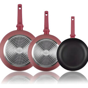 Set 3 Sartenes Antihaderentes Spring Marmicoc 18 20 24 Cm Rojo