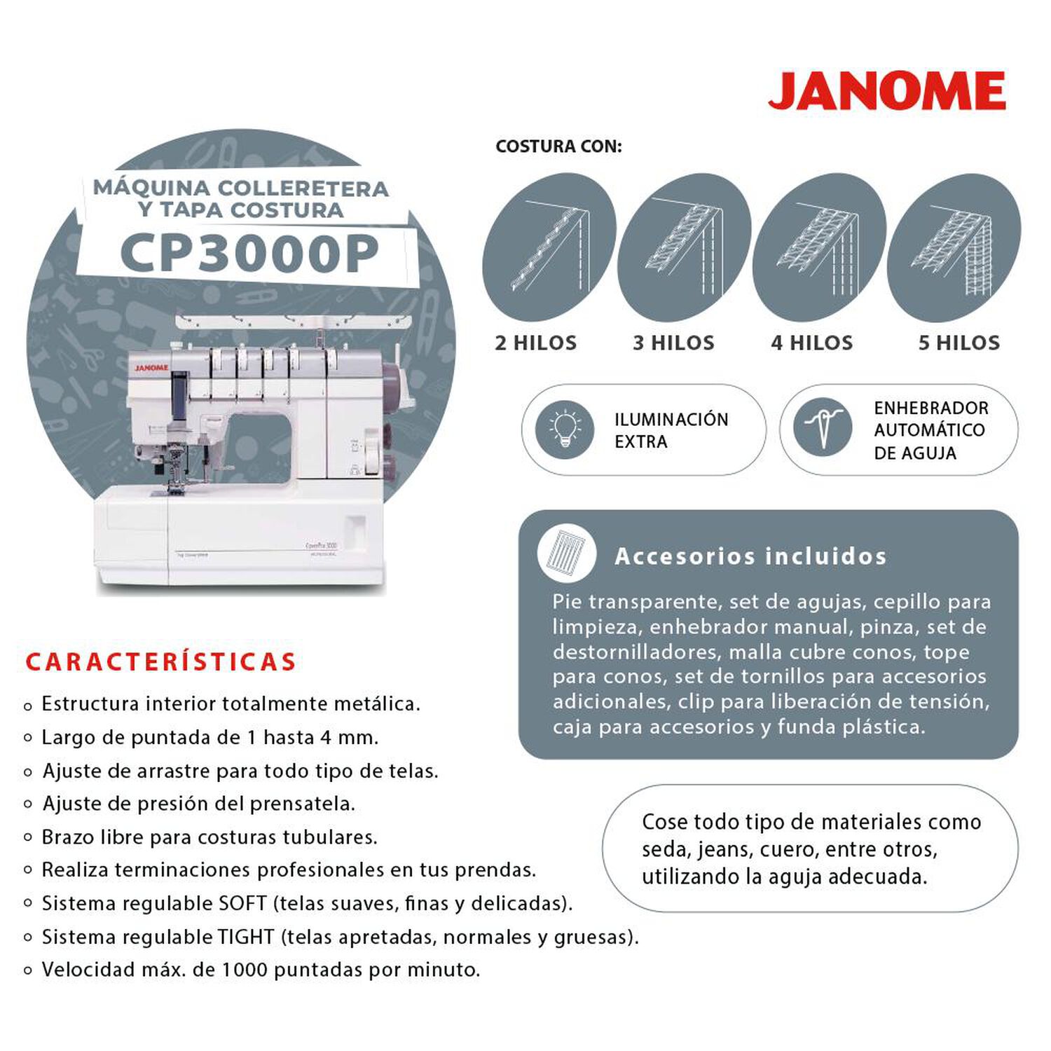 M&aacute;quina de Coser Janome CP3000P image number 7.0