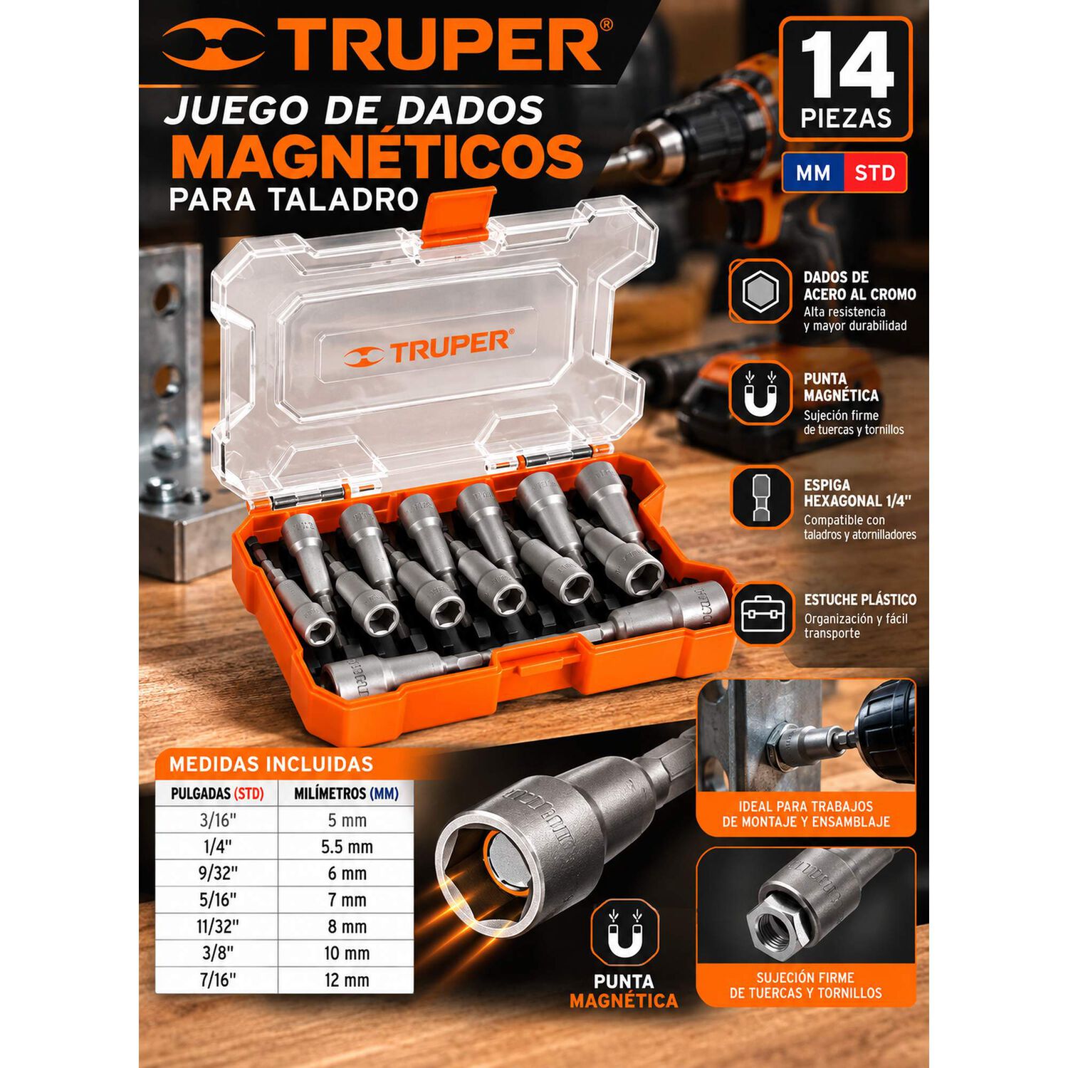 Set 14 Dados Magn&eacute;ticos Para Taladro Truper image number 7.0