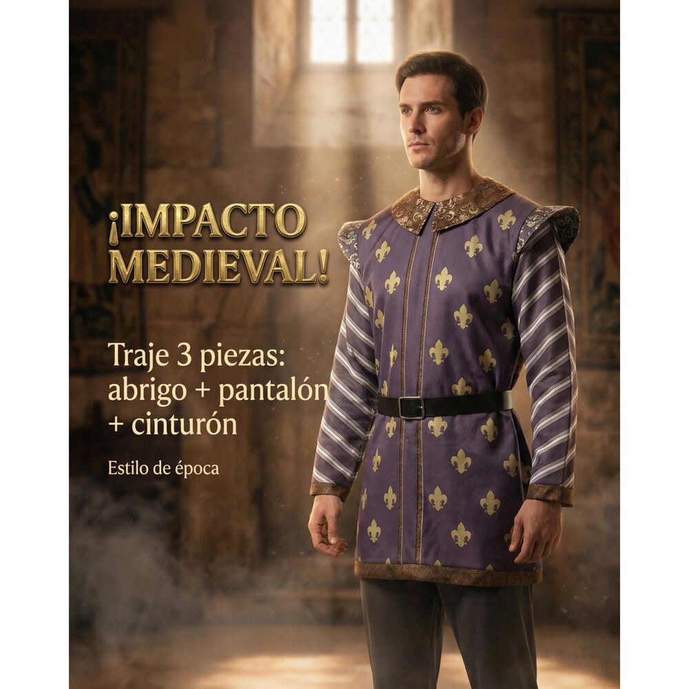 Disfraz Pr&iacute;ncipe Medieval Adulto Con T&uacute;nica, Pantal&oacute;n Y Cintur&oacute;n Cosplay Edad Media Halloween image number 9.0