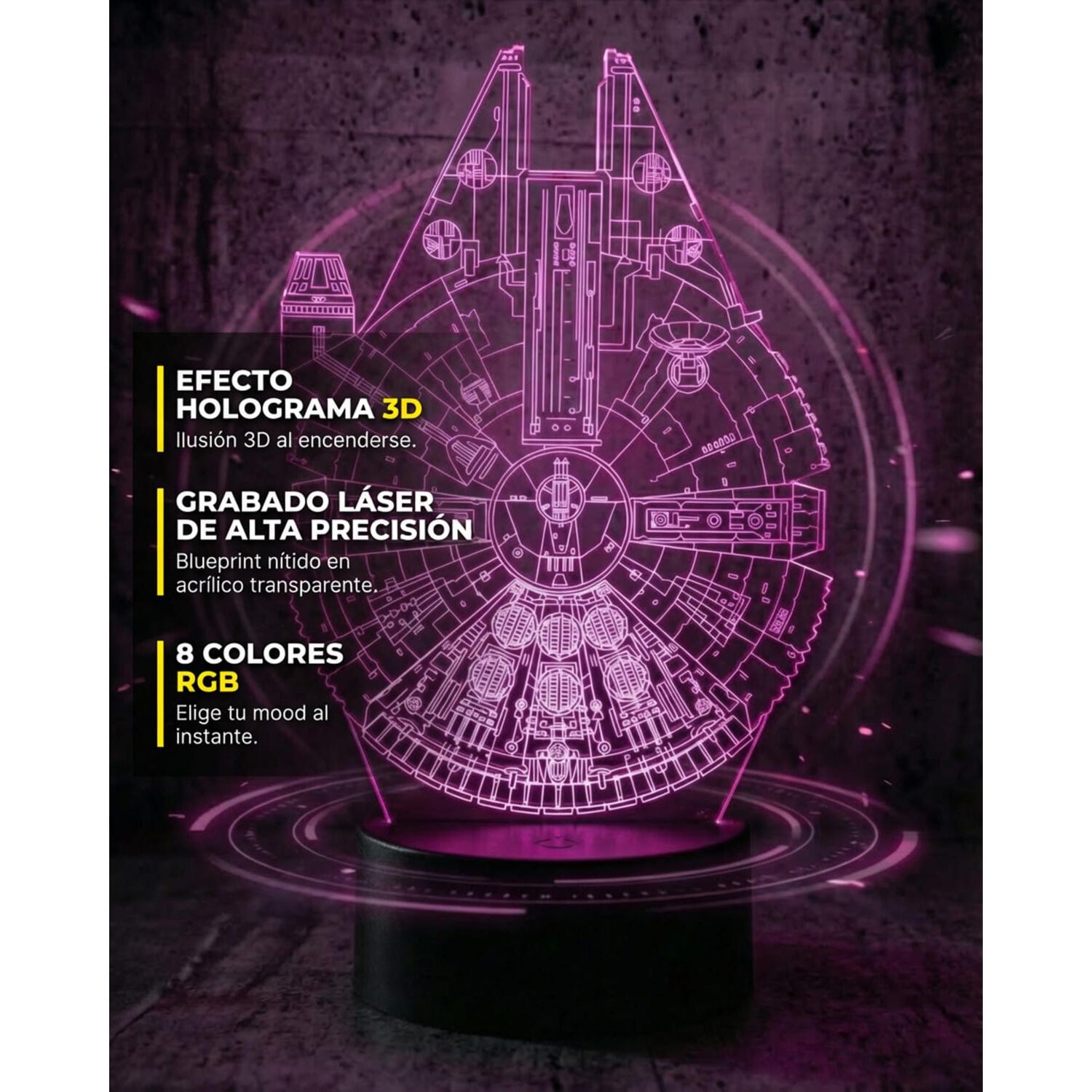 Lampara 3d Star Wars Halcon Milenario image number 1.0