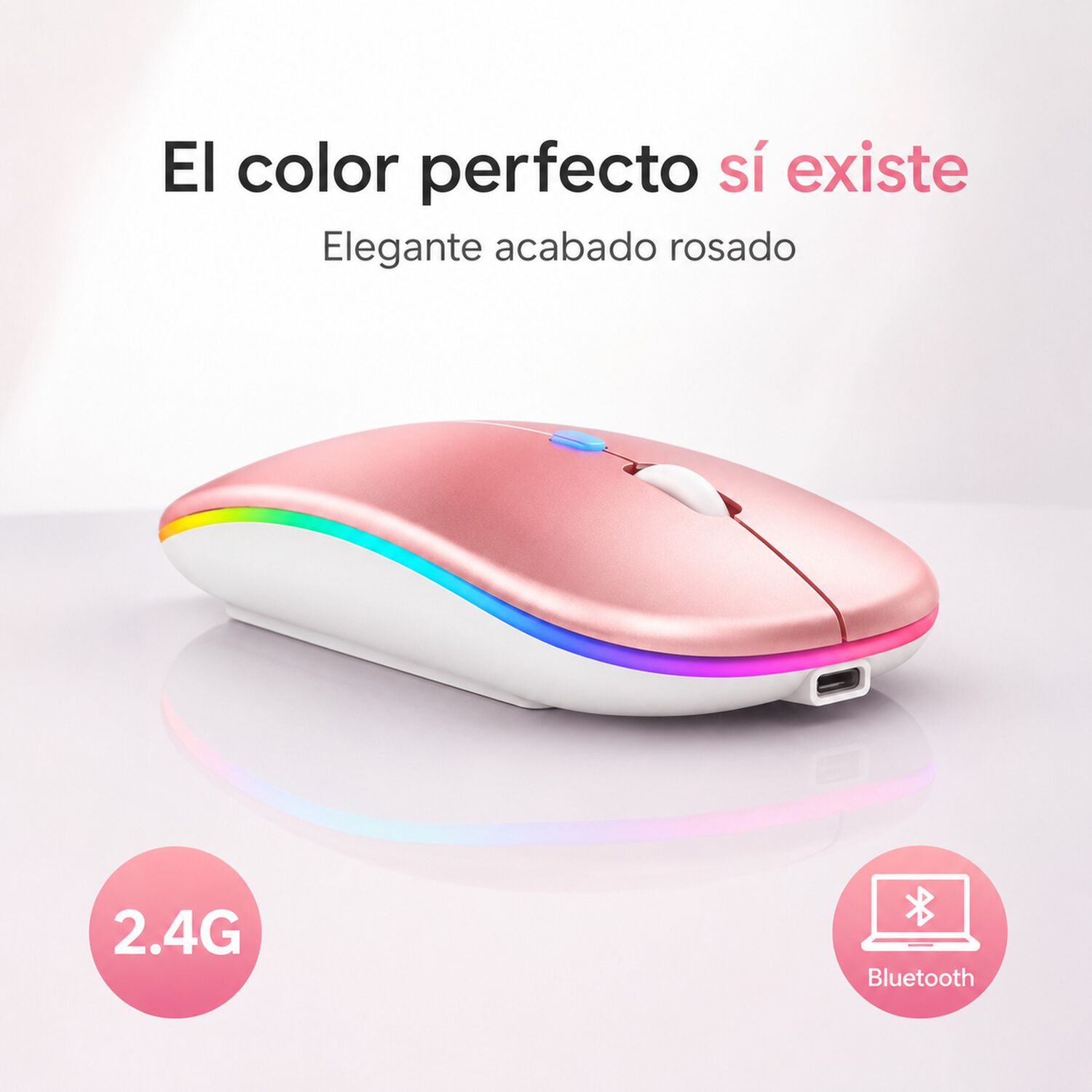 Mouse Dual Inal&aacute;mbrico Rosado Recargable Bluetooth + Usb 2g image number 4.0