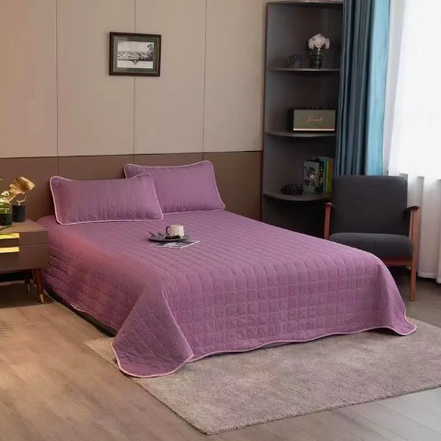 Cubrecama Quilt Cobertor King. Morado Y Rosado image number 1.0