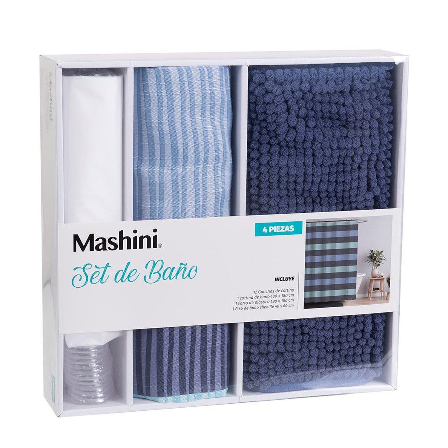 Set Cortina Ba&ntilde;o 4 Pzas Caja Mashini Busia image number 2.0