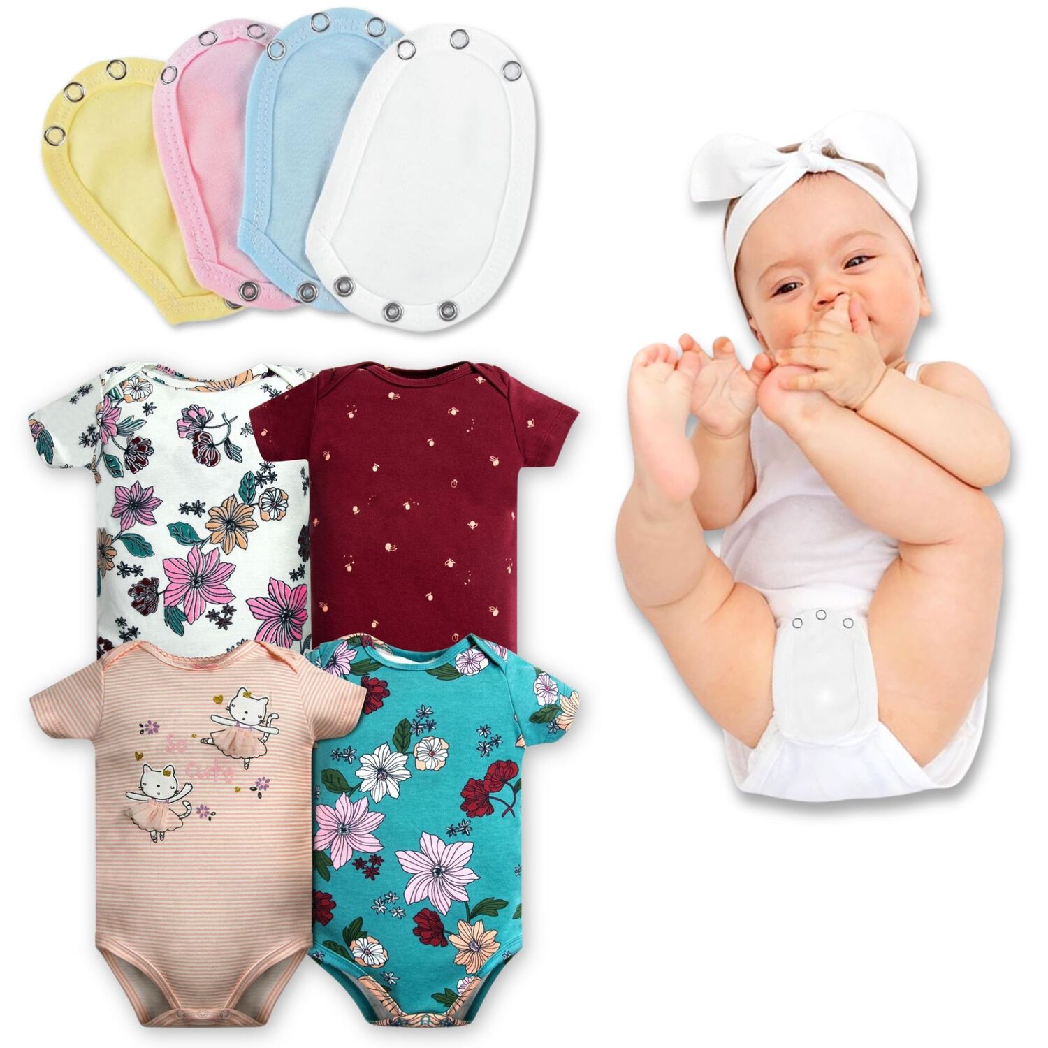 Pack 4 Unidades Extensor Body Beb&eacute; +pack 4 Bodys Algod&oacute;n Ni&ntilde;a Manga Corta Bailarina image number 0.0