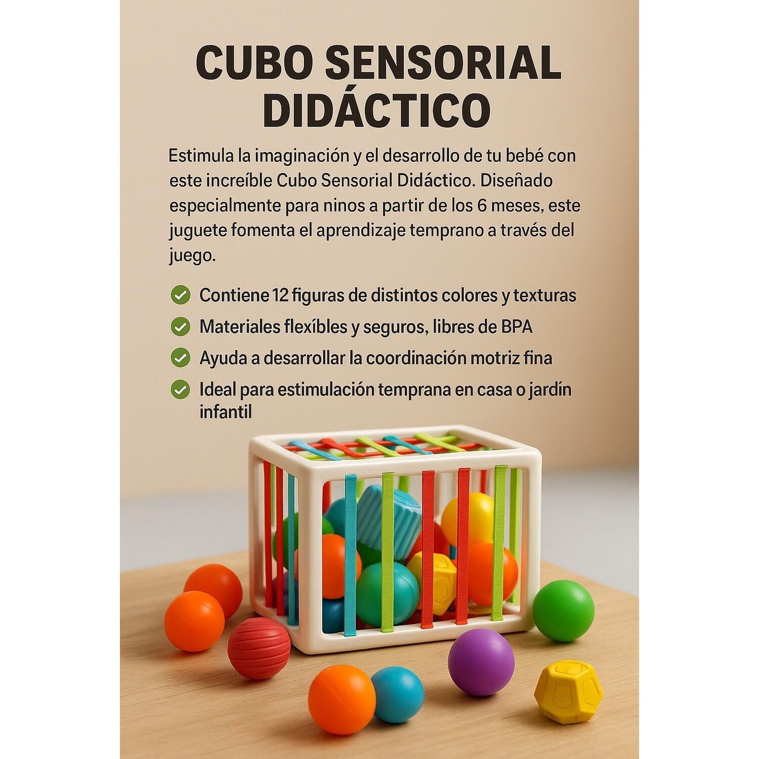 Juguete Did&aacute;ctico Estimulaci&oacute;n Temprana Cubo Sensorial Beb&eacute; Innybin image number 6.0