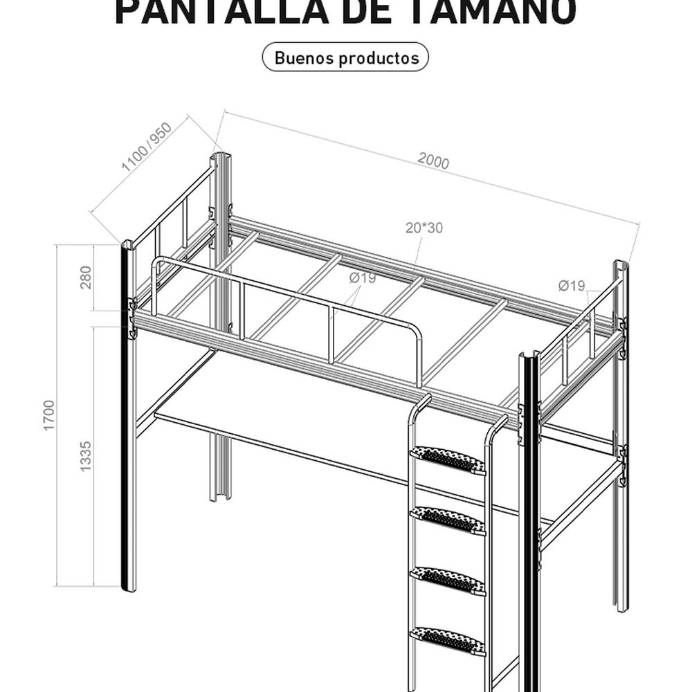 Cama Alta Con Escritorio Strong 1 Plaza Negro image number 6.0