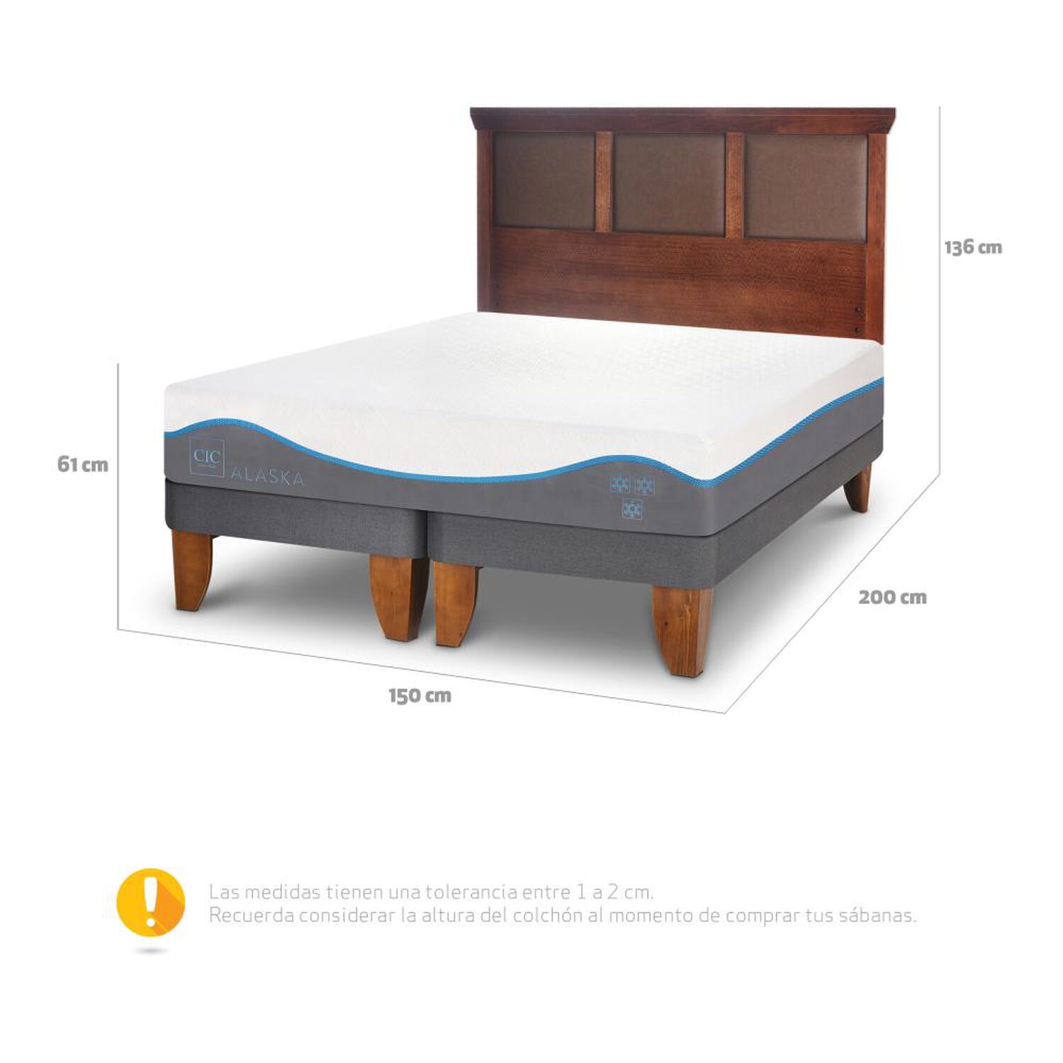 Cama Europea Cic Alaska / 2 Plazas / Base Dividida + Respaldo image number 2.0