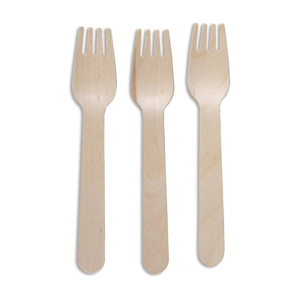 100 Tenedores Cubiertos De Madera Desechables Ecol&oacute;gico image number 0.0