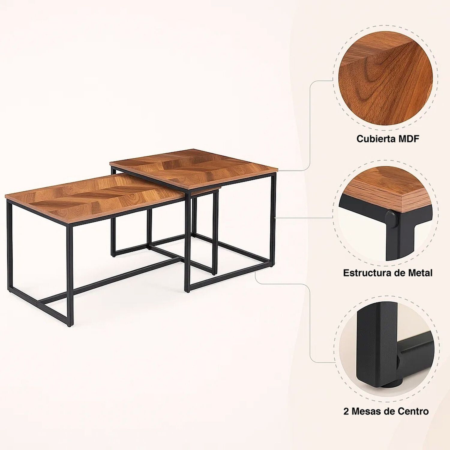 Mesa De Centro Doble Rectangular - Madera Clara image number 4.0
