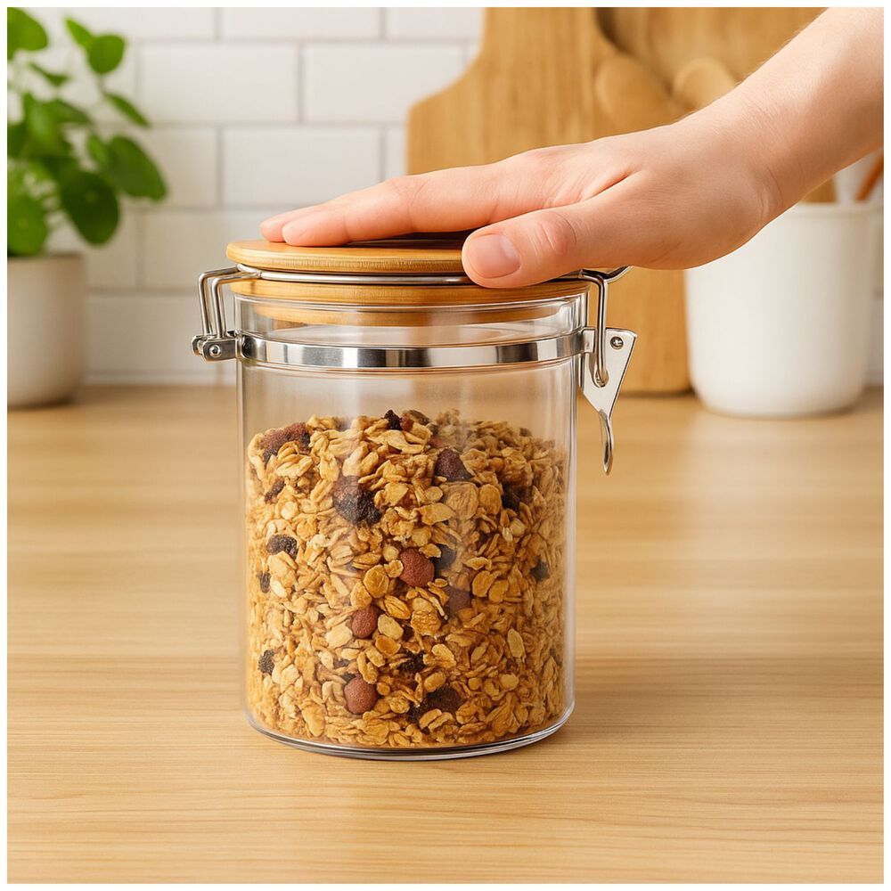 Set 3 Frascos Tarro Hermetico Vidrio 350ml Con Tapa De Bambu image number 2.0