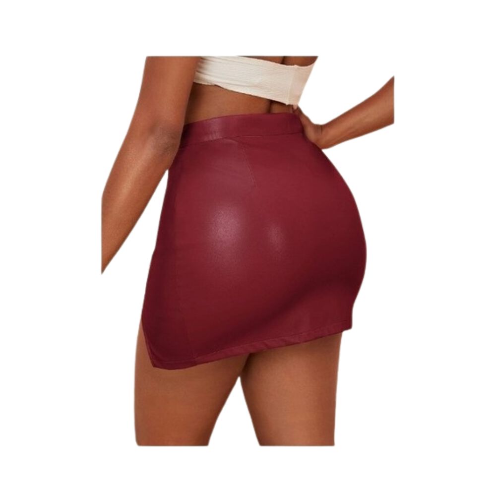 Falda Cuero Con Abertura Pierna Tiro Alto Sin Costura image number 14.0