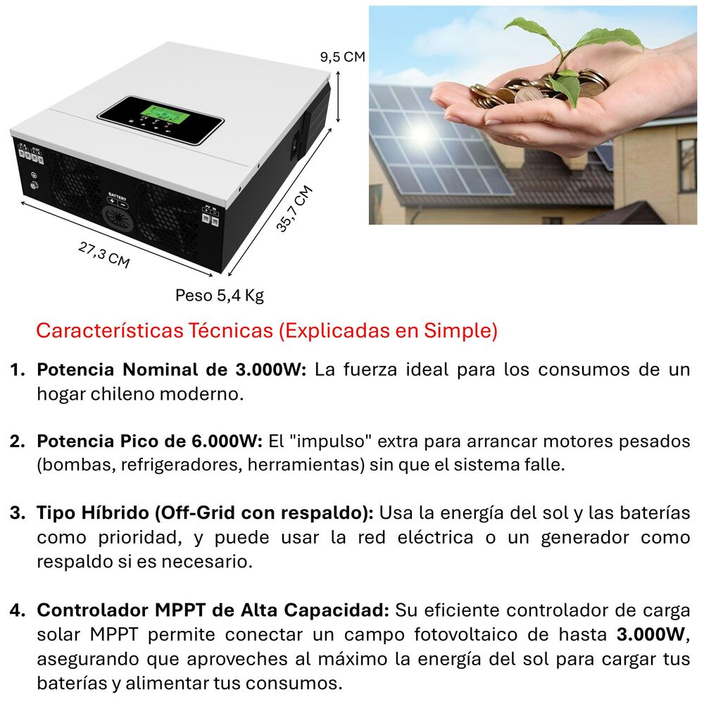 Inversor Solar Con Wifi Híbrido 3000w Potencia Máxima 6000w image number 3.0