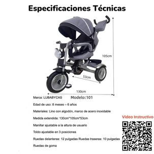 Triciclo Multifuncional 360° Con Luces Lubabycas Gris Triciclo Multifuncional 360° Con Luces Lubabycas Gris