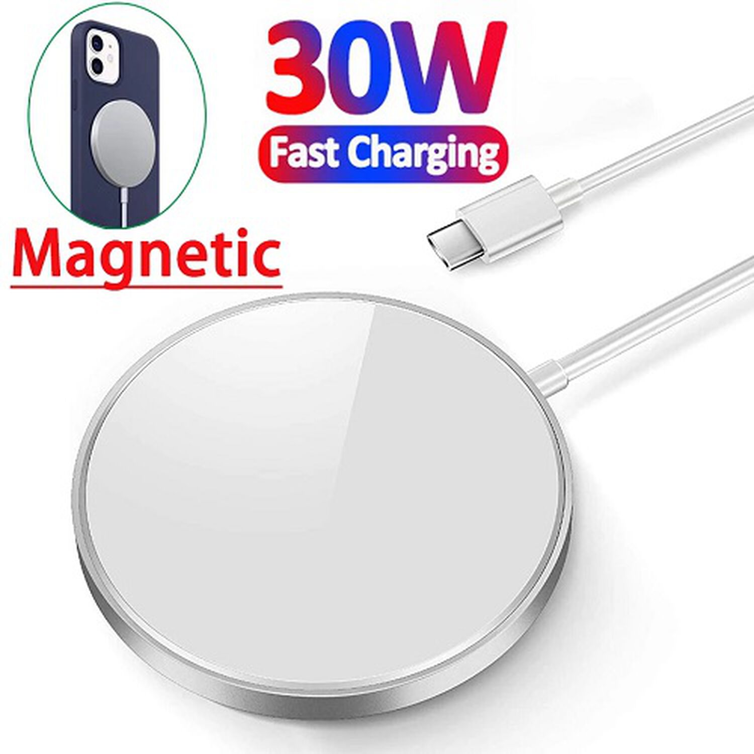 Cargador De Celular Inalambrico Tipo C Metal Magnetico Carga Rapida 3a 30w Smartphone Android Para Iphone Pared image number 1.0