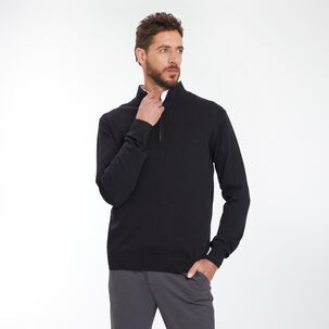 Sweater Slim Fit Manga Larga Cuello Alto Medio Cierre Hombre Az Black