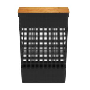 Cesta De Ropa Grid Con Tapa De Bambú 49 L Negro