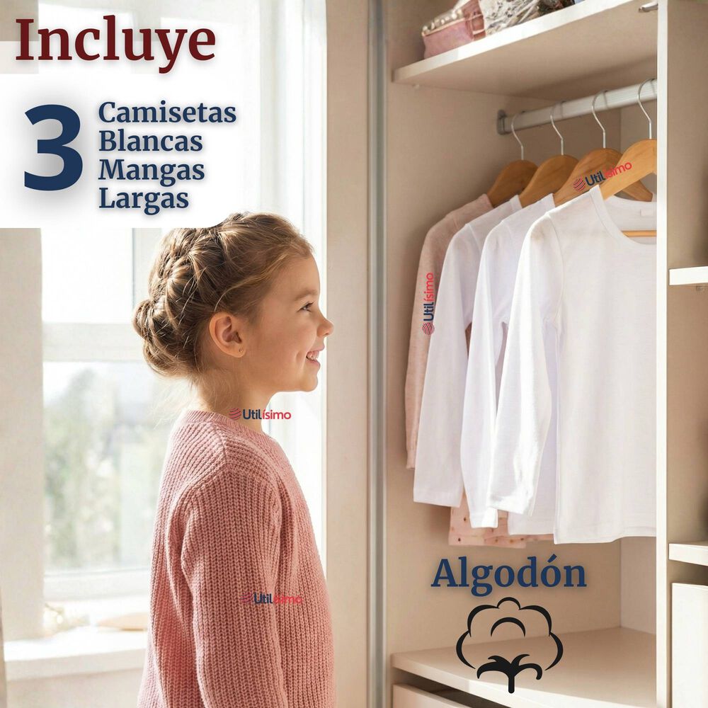 Pack 3 Camisetas Algod&oacute;n Manga Larga Polera Primera Capa Blanco Ni&ntilde;a image number 1.0