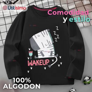 Polera Manga Larga Niña 100% Algodón Unicornios Negro Camiseta