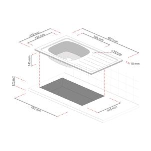 Lavaplatos Empotrado 800x435 C/ Rebalse Monoblock Derecho
